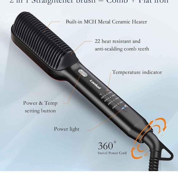 Hair Straightener Brush, Anti-Scald Fast Heating MCH Ceramic Comb - Picture 4 of 7